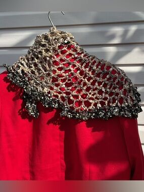 Handcrafted Beige and Black Crochet Neck Shawl